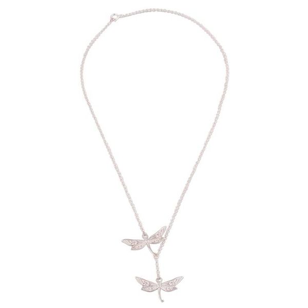 Alternate image for Sterling Silver Dragonfly Y-Necklace from Peru Chasing Dragonflies