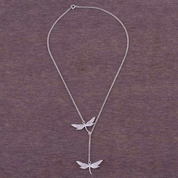 Alternate image for Sterling Silver Dragonfly Y-Necklace from Peru Chasing Dragonflies