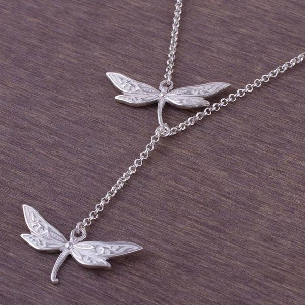 Alternate image for Sterling Silver Dragonfly Y-Necklace from Peru Chasing Dragonflies