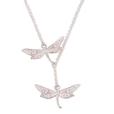 Alternate image for Sterling Silver Dragonfly Y-Necklace from Peru Chasing Dragonflies