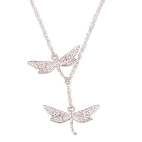Alternate image for Sterling Silver Dragonfly Y-Necklace from Peru Chasing Dragonflies