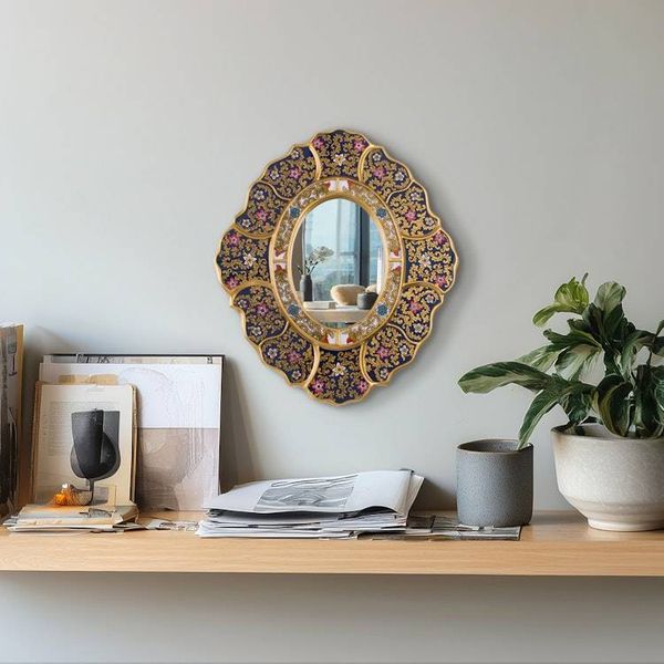 Alternate image for Handcrafted Andean Reverse Painted Glass Wall Mirror Garden Gold