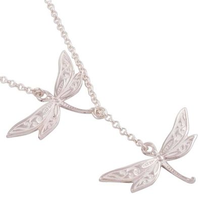 Alternate image for Sterling Silver Dragonfly Y-Necklace from Peru Chasing Dragonflies