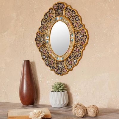 Alternate image for Handcrafted Andean Reverse Painted Glass Wall Mirror Garden Gold