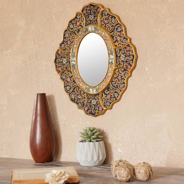 Alternate image for Handcrafted Andean Reverse Painted Glass Wall Mirror Garden Gold