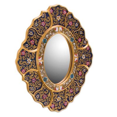 Alternate image for Handcrafted Andean Reverse Painted Glass Wall Mirror Garden Gold