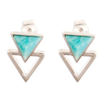 Alternate image for Triangular Sterling Silver Amazonite Button Earrings Arrows of Success