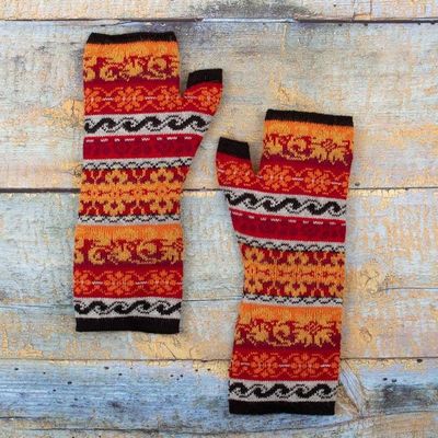 Alternate image for Multicolored 100 Baby Alpaca Unisex Knit Fingerless Mitts Andean Warmth