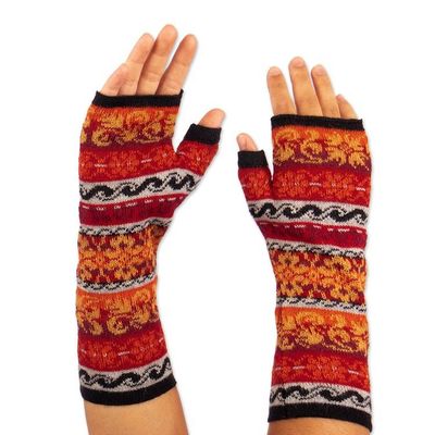 Alternate image for Multicolored 100 Baby Alpaca Unisex Knit Fingerless Mitts Andean Warmth
