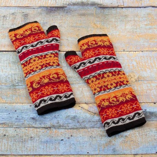 Alternate image for Multicolored 100 Baby Alpaca Unisex Knit Fingerless Mitts Andean Warmth