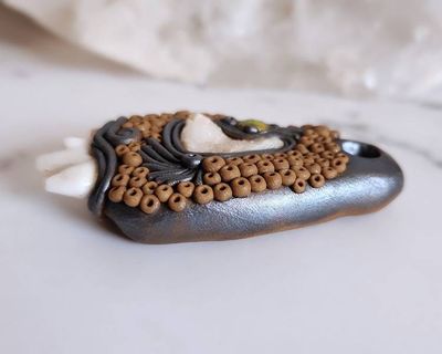 Alternate image for Coyote Tooth, Druzy Quartz and Pearl Polymer Clay Pendant