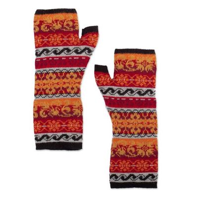 Alternate image for Multicolored 100 Baby Alpaca Unisex Knit Fingerless Mitts Andean Warmth