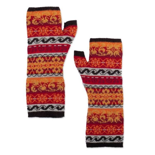 Alternate image for Multicolored 100 Baby Alpaca Unisex Knit Fingerless Mitts Andean Warmth