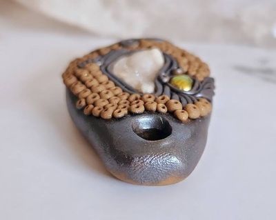 Alternate image for Coyote Tooth, Druzy Quartz and Pearl Polymer Clay Pendant