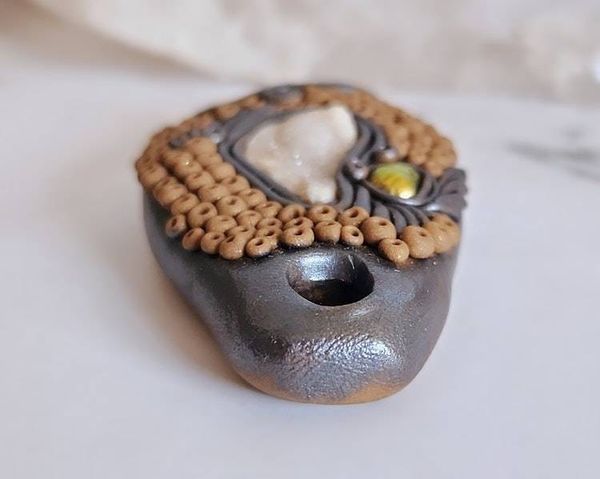 Alternate image for Coyote Tooth, Druzy Quartz and Pearl Polymer Clay Pendant