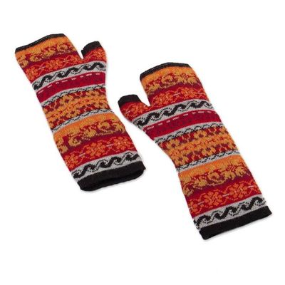 Alternate image for Multicolored 100 Baby Alpaca Unisex Knit Fingerless Mitts Andean Warmth