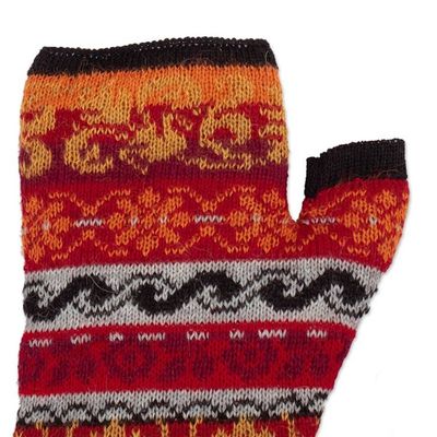 Alternate image for Multicolored 100 Baby Alpaca Unisex Knit Fingerless Mitts Andean Warmth