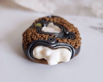 Alternate image for Coyote Tooth, Druzy Quartz and Pearl Polymer Clay Pendant