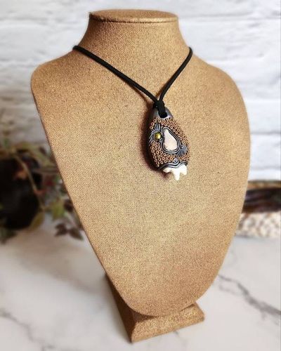 Alternate image for Coyote Tooth, Druzy Quartz and Pearl Polymer Clay Pendant