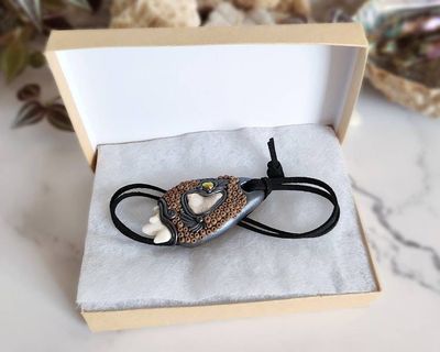 Alternate image for Coyote Tooth, Druzy Quartz and Pearl Polymer Clay Pendant