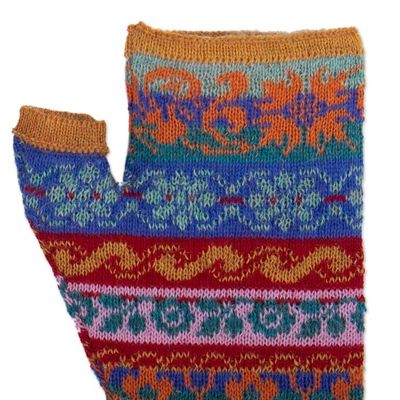 Alternate image for Patterned 100 Baby Alpaca Fingerless Mitts Knitted in Peru Andean Delight
