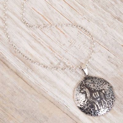 Alternate image for Llama-Themed Sterling Silver Pendant Necklace from Peru Llama Medallion