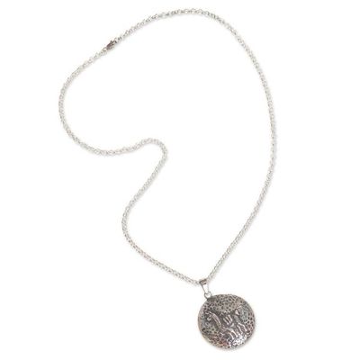 Alternate image for Llama-Themed Sterling Silver Pendant Necklace from Peru Llama Medallion