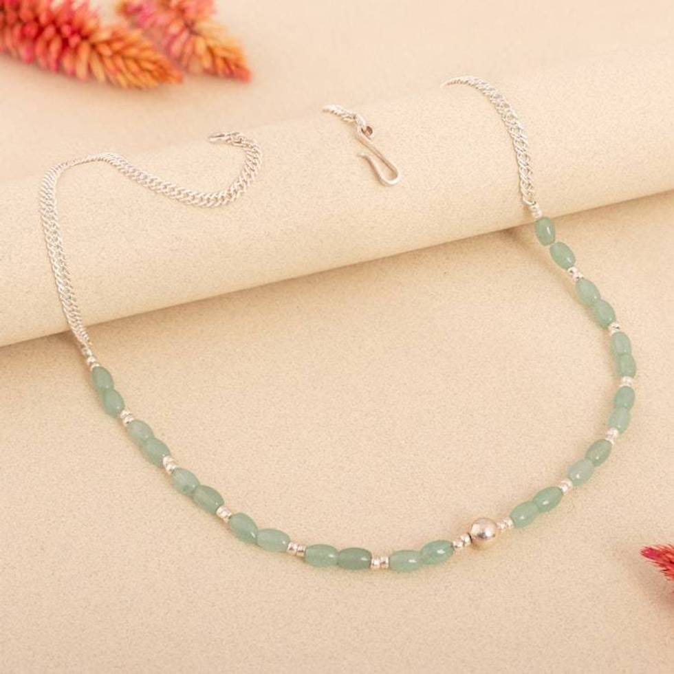 High-Polished Natural Aventurine Beaded Necklace from Peru 'Hope for Tomorrow'