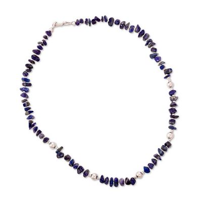 Alternate image for Natural Lapis Lazuli and Sterling Silver Beaded Necklace Regal Truth