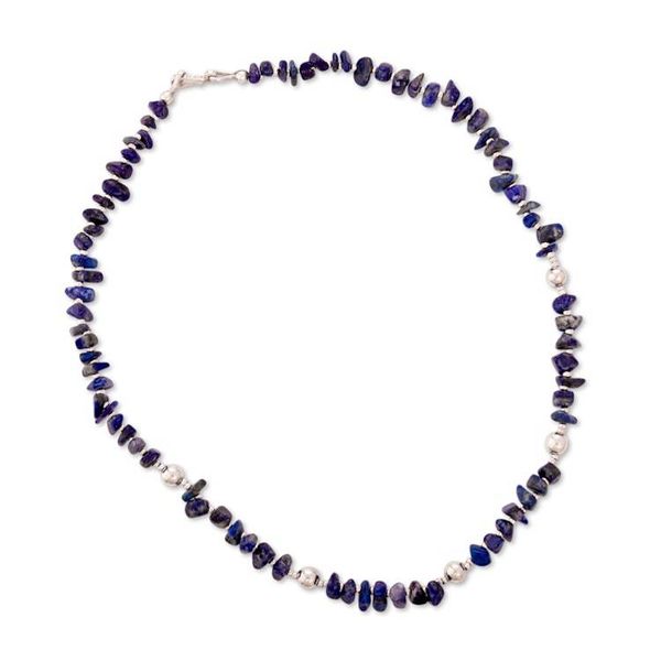 Alternate image for Natural Lapis Lazuli and Sterling Silver Beaded Necklace Regal Truth