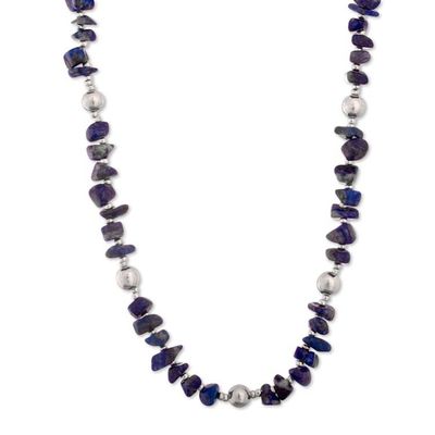 Alternate image for Natural Lapis Lazuli and Sterling Silver Beaded Necklace Regal Truth