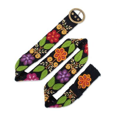 Alternate image for Botanical-Themed Hand-Woven and Embroidered Wool Belt Andean Splendor