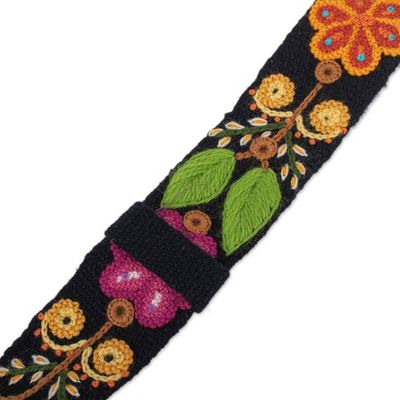 Alternate image for Botanical-Themed Hand-Woven and Embroidered Wool Belt Andean Splendor
