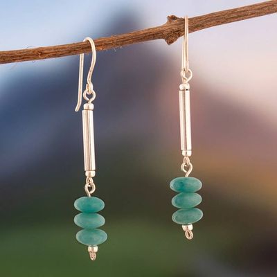 Alternate image for Minimalist Silver Dangle Earrings with Amazonite Gems Bold Sophistication
