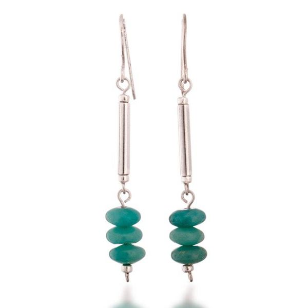 Alternate image for Minimalist Silver Dangle Earrings with Amazonite Gems Bold Sophistication