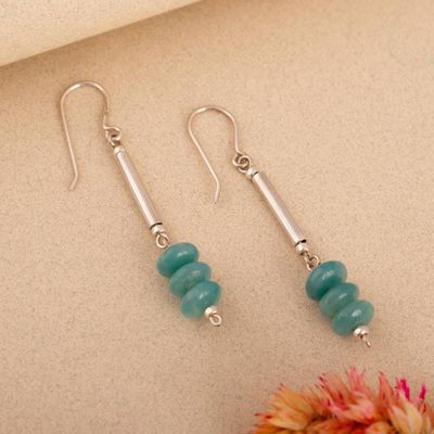 Alternate image for Minimalist Silver Dangle Earrings with Amazonite Gems Bold Sophistication