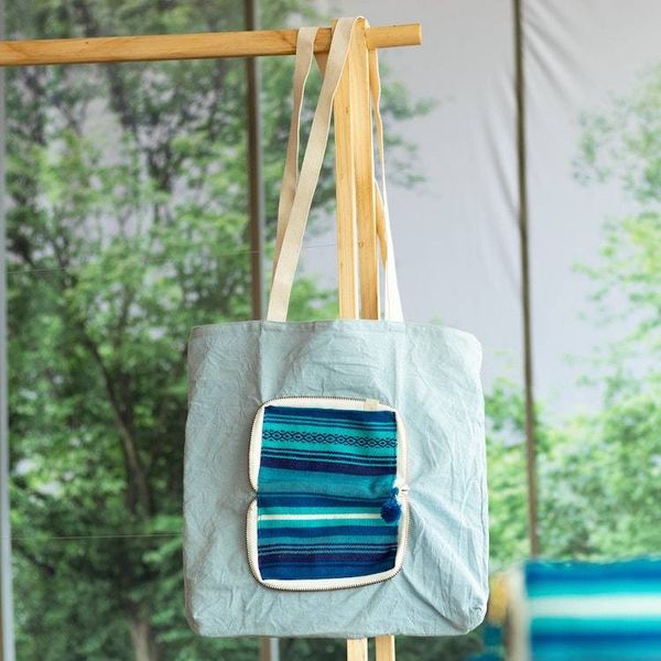 Alternate image for Peruvian Cotton Tote Bag in a Blue Blend Alpaca Case Take Me with You
