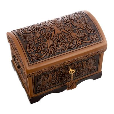 Alternate image for Embossed Leather Cedar Floral and Bird-Themed Decorative Box Andean Flowers and Birds