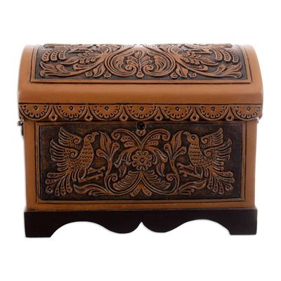 Alternate image for Embossed Leather Cedar Floral and Bird-Themed Decorative Box Andean Flowers and Birds