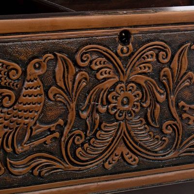 Alternate image for Embossed Leather Cedar Floral and Bird-Themed Decorative Box Andean Flowers and Birds