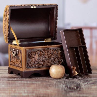 Alternate image for Embossed Leather Cedar Floral and Bird-Themed Decorative Box Andean Flowers and Birds