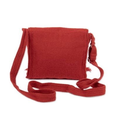 Alternate image for Spring-Themed Handmade Alpaca Blend Sling Bag in Paprika Red Floral Traditions in Paprika