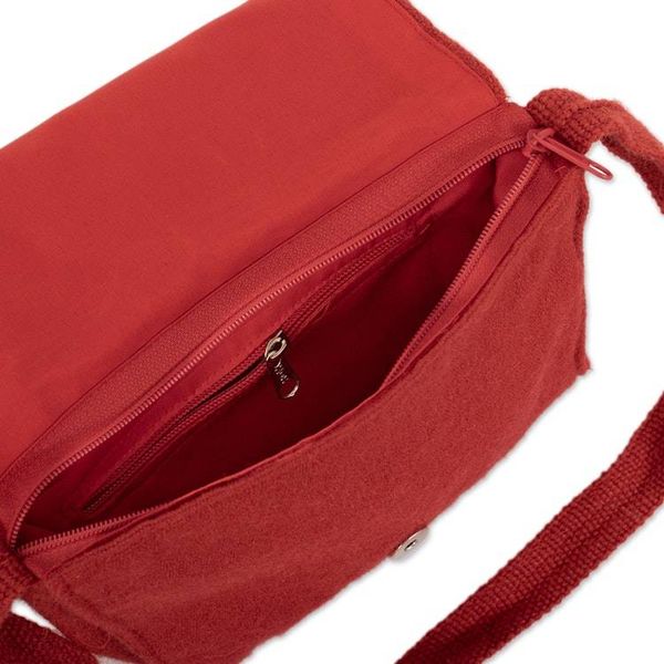 Alternate image for Spring-Themed Handmade Alpaca Blend Sling Bag in Paprika Red Floral Traditions in Paprika