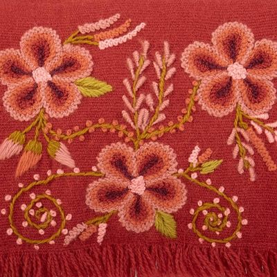 Alternate image for Spring-Themed Handmade Alpaca Blend Sling Bag in Paprika Red Floral Traditions in Paprika