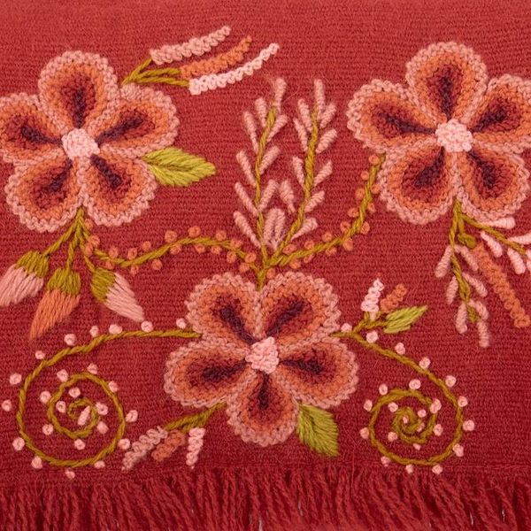 Alternate image for Spring-Themed Handmade Alpaca Blend Sling Bag in Paprika Red Floral Traditions in Paprika