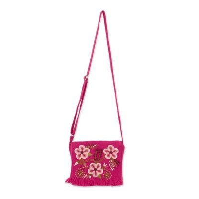 Alternate image for Spring-Themed Hand-Embroidered Azalea Alpaca Blend Sling Bag Floral Traditions in Azalea