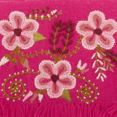 Alternate image for Spring-Themed Hand-Embroidered Azalea Alpaca Blend Sling Bag Floral Traditions in Azalea