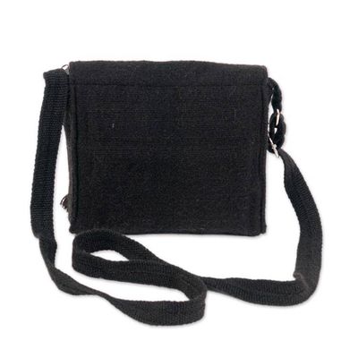 Alternate image for Adjustable Black and Poppy Red Floral Alpaca Blend Sling Bag Floral Traditions at Night