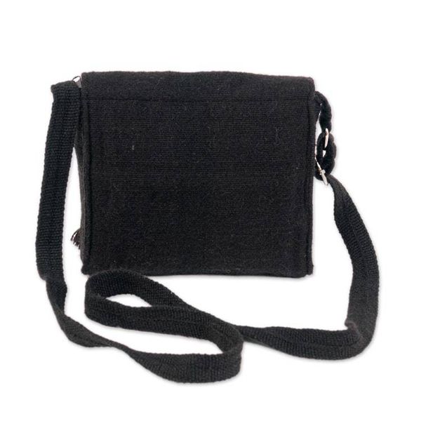 Alternate image for Adjustable Black and Poppy Red Floral Alpaca Blend Sling Bag Floral Traditions at Night