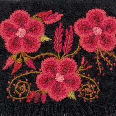 Alternate image for Adjustable Black and Poppy Red Floral Alpaca Blend Sling Bag Floral Traditions at Night